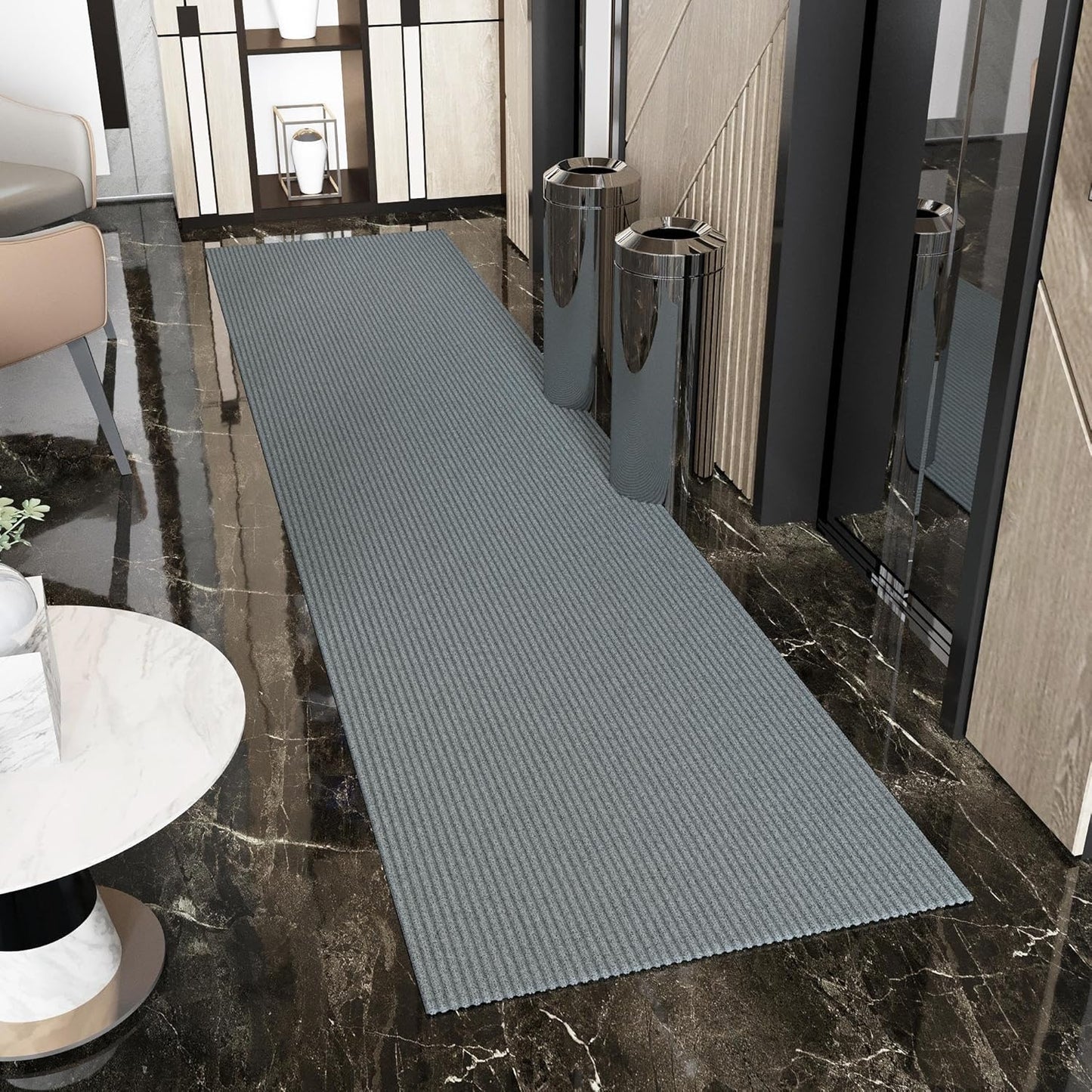 Ottomanson 2'7" x 32' Hallway Runner with Scraper Pile - Extra Durable Non-Slip Rug Mat for Indoor & Outdoor Use - Ideal for Kitchen, Entryway & Garage - High-Traffic Carpet, Gray