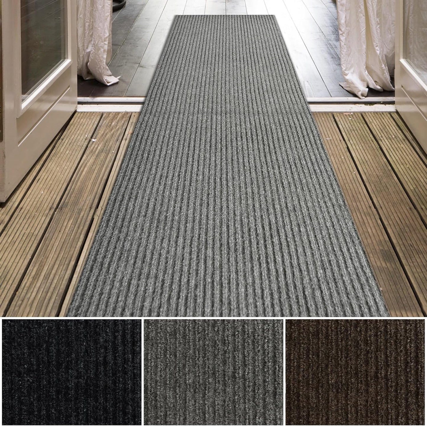 iCustomRug Spartan Weather Warrior Duty Indoor/Outdoor Utility Ribbed in 3ft,4ft,6ft Widths 70 Custom Sizes with Natural Non-Slip Rubber Backing 4'X16' in Grey