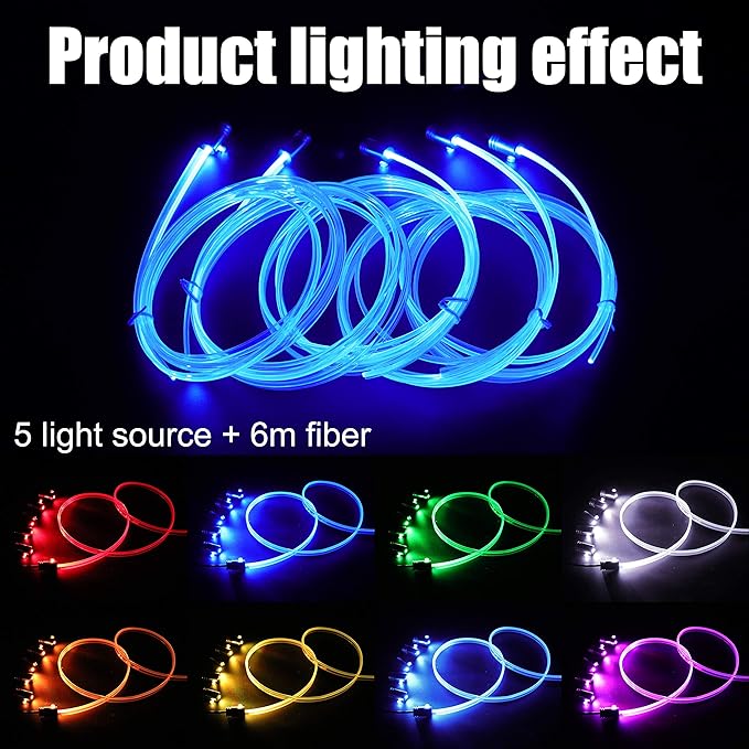 Car Ambient Lighting Kit 8 Colors Multicoloured Music Optic Fiber RF Remote Control Car DIY Decorative Atmosphere Lighting DC 12V 1W 6m