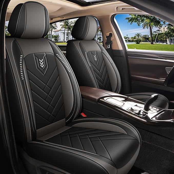 AOMSAZTO Car Seat Covers Full Set Fit for Nissan Kicks 2018-2025 2026 Waterproof Faux Leather Car Seat Cushions Automotive 5 Seat Covers Set（Black&Grey）