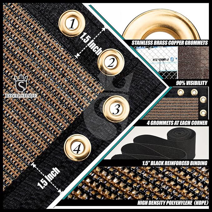 Royal Shade Custom Size 5' x 94' Brown Fence Privacy Screen Windscreen Cover Netting Mesh Fabric Cloth - Cable Zip Ties Included (We Make Custom Size)