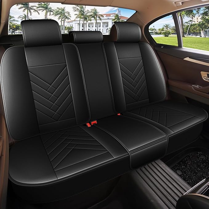 AOMSAZTO Car Seat Covers Full Set Fit for Fiat 500L 2016-2023 Waterproof Faux Leather Car Seat Cushions Automotive 5 Seat Covers Set（Black）