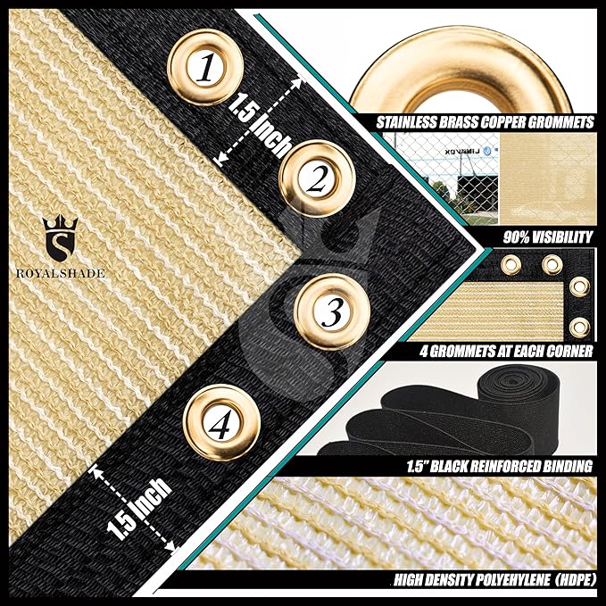Royal Shade Custom Size 5' x 83' Beige Fence Privacy Screen Windscreen Cover Netting Mesh Fabric Cloth - Cable Zip Ties Included (We Make Custom Size)