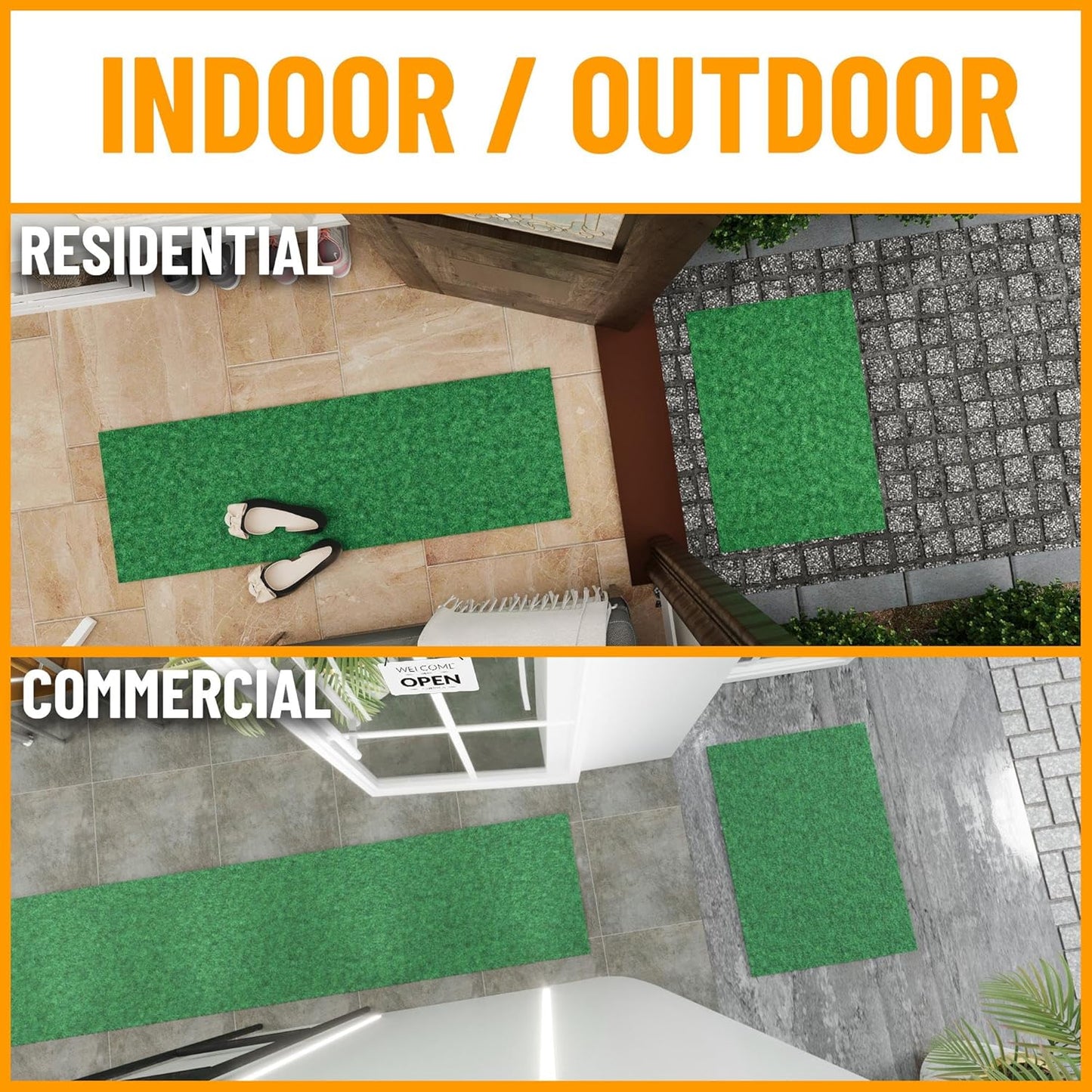 Ottomanson 2'7" x 28' Hallway Runner with Scraper Pile - Extra Durable Non-Slip Rug Mat for Indoor & Outdoor Use - Ideal for Kitchen, Entryway & Garage - High-Traffic Carpet, Green