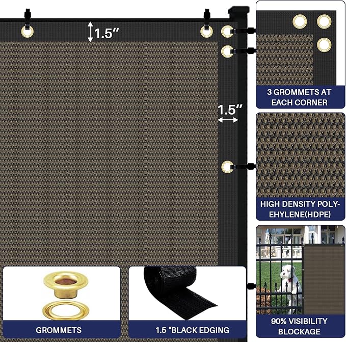 Windscreen4less Privacy Fence Screen Heavy Duty Windscreen Fencing Mesh Fabric Shade Net Cover with Brass Grommtes for Outdoor Wall Garden Yard Pool Deck, 8'x271' Brown