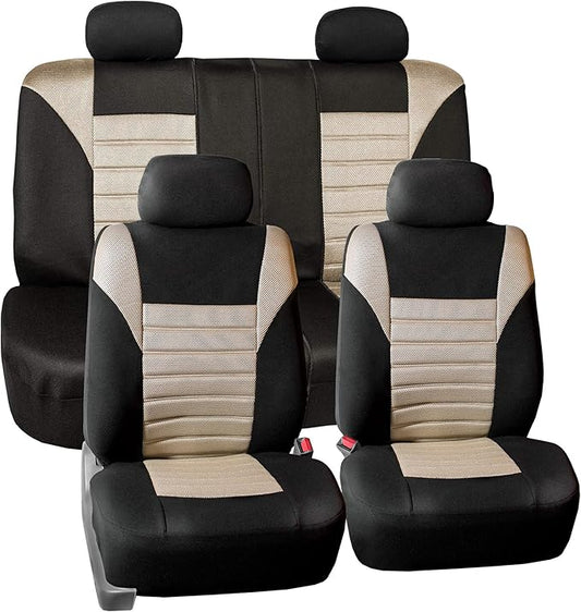 TLH Car Seat Covers Premium 3D Air Mesh Automotive Seat Covers Full Set Beige Seat Covers Airbag Compatible and Split Rear Car Seat Cover Universal Fit Interior Accessories for Cars Trucks and SUV