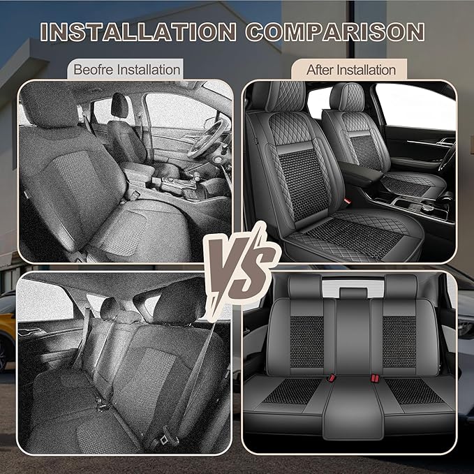 TTX LIGHTING for Ford Explorer 2004-2026 Car Seat Covers, Breathable Ice Silk & Leather Seat Protector, Cool & Anti-Sweat for Long Driving, Airbag Compatible, 5 Seats Full Set (Black&Gray)