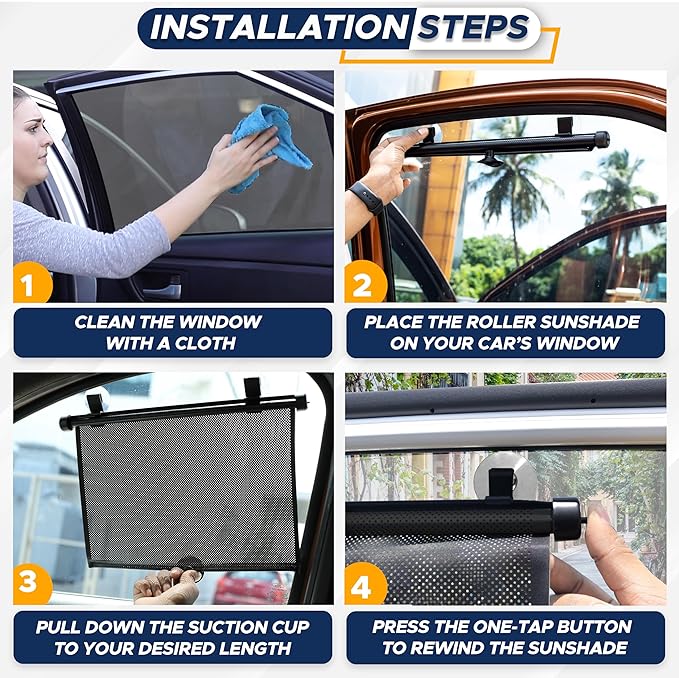 EcoNour Car Window Shades for Baby (2 Pack) - Upgraded | Shades for Side Window | Comes with Enhanced Suction Cups & Large Clips for Durability | Baby Car Accessories (15" x 17")
