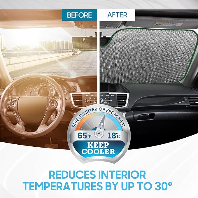 BDK Cali Palm Trees Front Windshield Sunshade Accordion Folding Style Auto Shade for Car Truck SUV Van Blocks UV Rays Sun Visor Protector Easy Setup Keeps Your Vehicle Cool - 58 x 27 inches