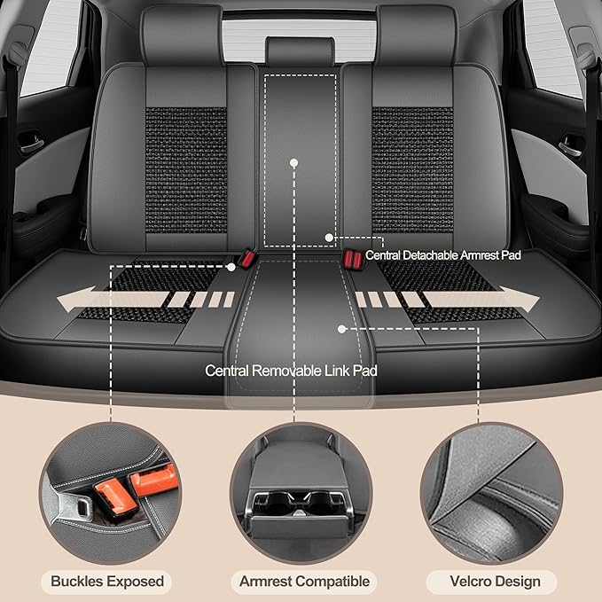 TTX LIGHTING for Ford Explorer 2004-2026 Car Seat Covers, Breathable Ice Silk & Leather Seat Protector, Cool & Anti-Sweat for Long Driving, Airbag Compatible, 5 Seats Full Set (Black&Gray)