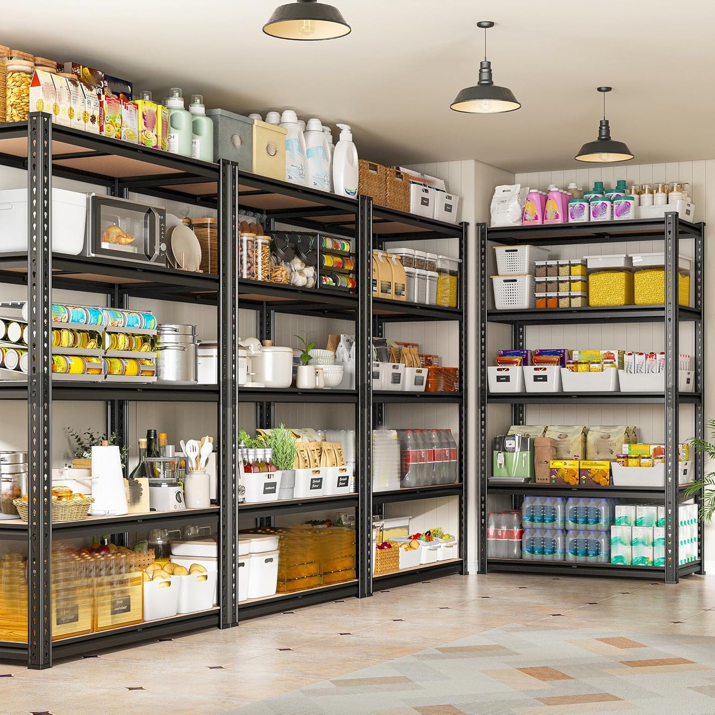 REIBII 2020LBS Storage Shelves 5 Tier Garage Shelving Heavy Duty, Adjustable Metal Shelving Unit, Garage Shelves for Basement, Warehouse, Pantry, 72" H x 35.55" W x 16" D, Black