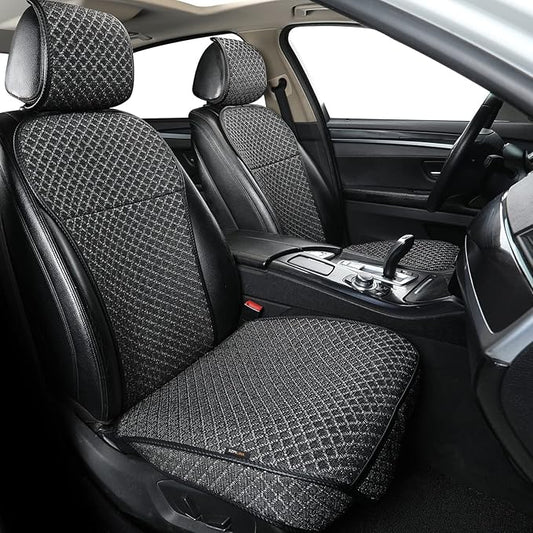 Breathable Car Seat Cover,Luxury Front Seat Cover,Durable and Non Slip,Polyester Silk Material, Universal Car Seat Cushion,Suitable for All Seasons,Airbag Compatible. (Black，2PCS)
