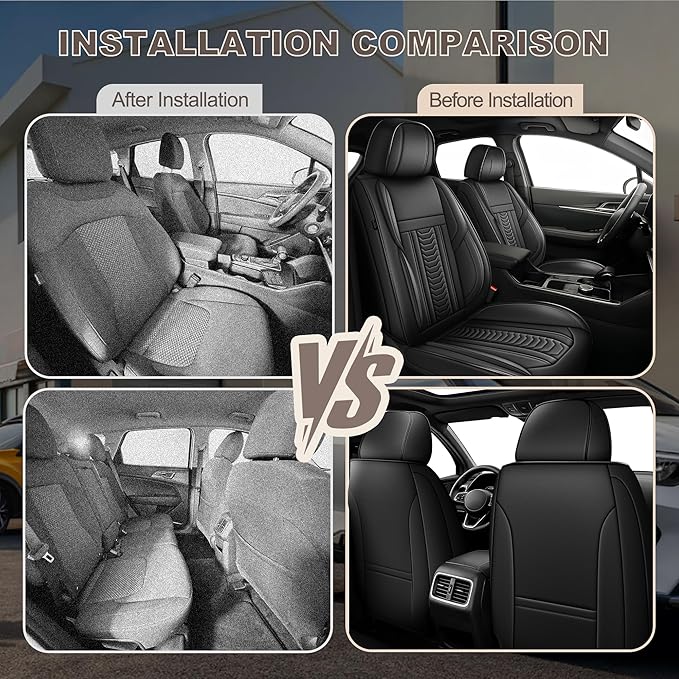 TTX LIGHTING for Ford Fusion 2010-2020 Seat Covers: Waterproof Leather Seat Protector with Airbag Compatible (2 Front Seats,Black)