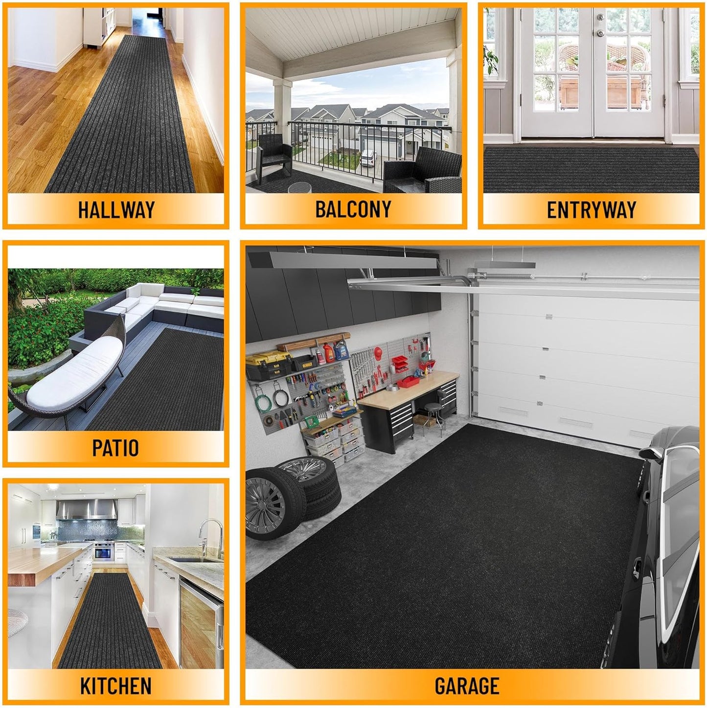 Ottomanson 2' x 52' Hallway Runner with Scraper Pile Extra Durable Non-Slip Rug Mat for Indoor & Outdoor Use - Ideal for Kitchen, Entryway, Patio & Garage - High-Traffic Carpet, Black