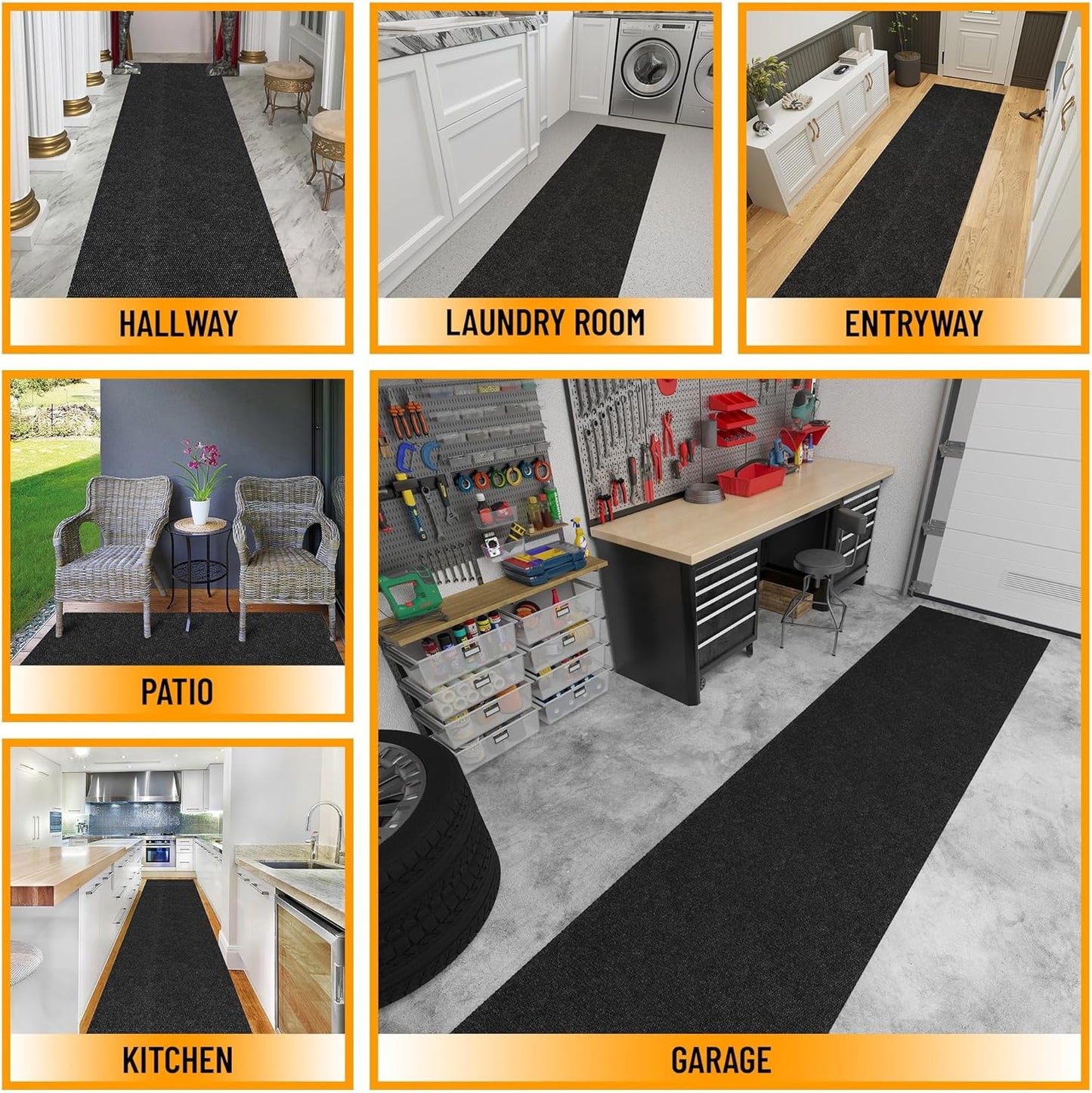 Ottomanson 2'7" x 48' Hallway Runner with Scraper Pile - Extra Durable Non-Slip Rug Mat for Indoor & Outdoor Use - Ideal for Kitchen, Entryway & Garage - High-Traffic Carpet, Black