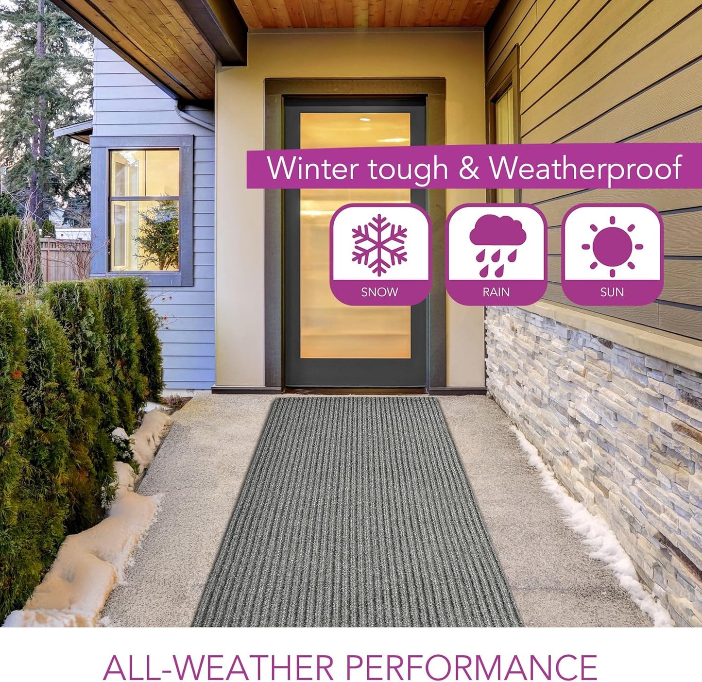 iCustomRug Spartan Weather Warrior Indoor/Outdoor Utility Ribbed Carpet Runner with Non-Slip Thermoplastic Rubber Backing, 3ft X 74ft in Grey