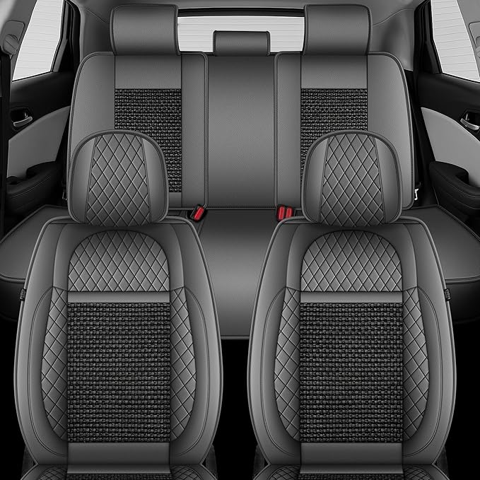TTX LIGHTING for Toyota Corolla 2000-2019 Car Seat Covers, Breathable Ice Silk & Leather Seat Protector, Cool & Anti-Sweat for Long Driving, Airbag Compatible, 5 Seats Full Set (Black&Gray)