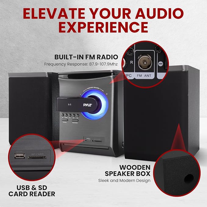Pyle Home Stereo Shelf System - 30W Wireless BT Streaming