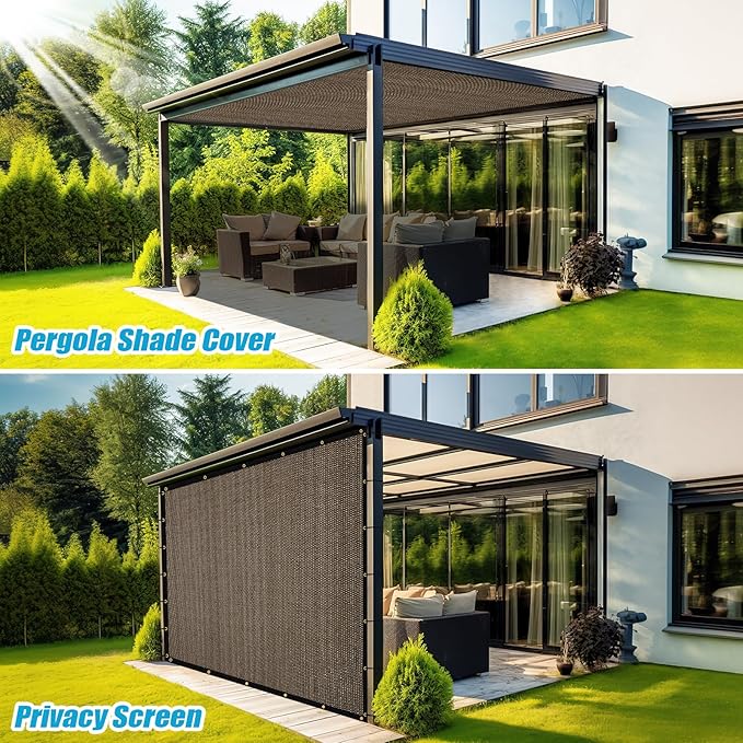 Amagenix 90% Shade Fabric 5'X 17' Mocha Sun Shade Cloth with Grommets for Pergola Replacement Shade Cover Canopy, Heavy Duty, Cable Zip Ties Included (We Customized)