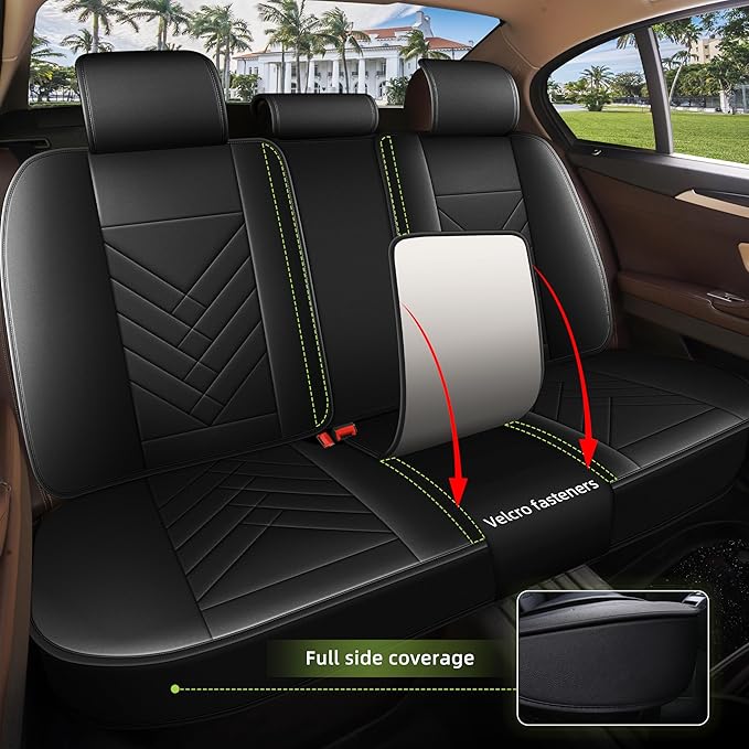 AOMSAZTO Car Seat Covers Full Set Fit for Nissan Pathfinder 2011-2025 2026 Waterproof Faux Leather Car Seat Cushions Automotive 5 Seat Covers Set（Black）