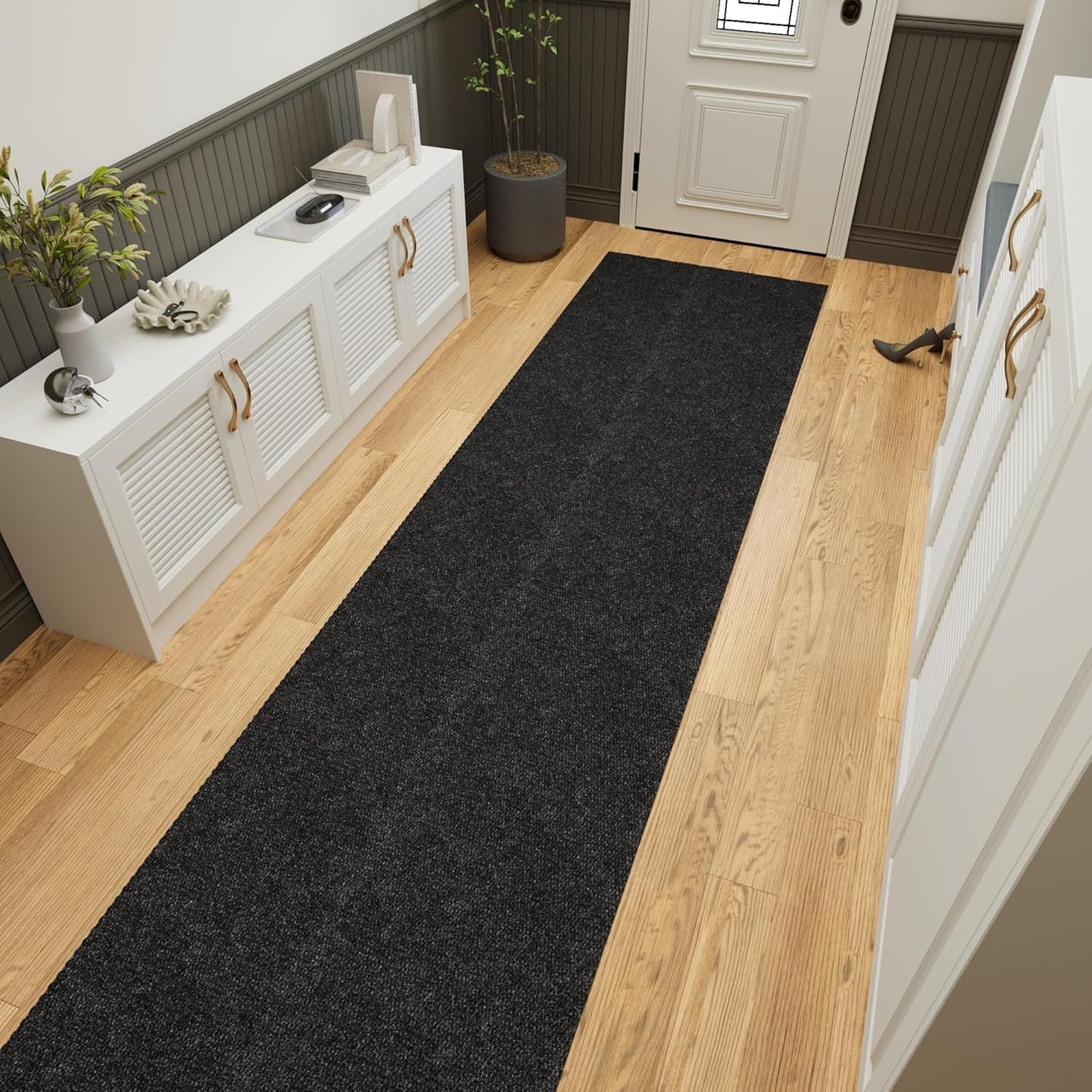 Ottomanson 2'7" x 31' Hallway Runner with Scraper Pile - Extra Durable Non-Slip Rug Mat for Indoor & Outdoor Use - Ideal for Kitchen, Entryway & Garage - High-Traffic Carpet, Black