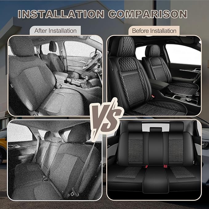 TTX LIGHTING for Chevy Trailblazer 2021-2026 Car Seat Covers, Breathable Ice Silk & Leather Seat Protector, Cool & Anti-Sweat for Long Driving, Airbag Compatible, 5 Seats Full Set (Black)