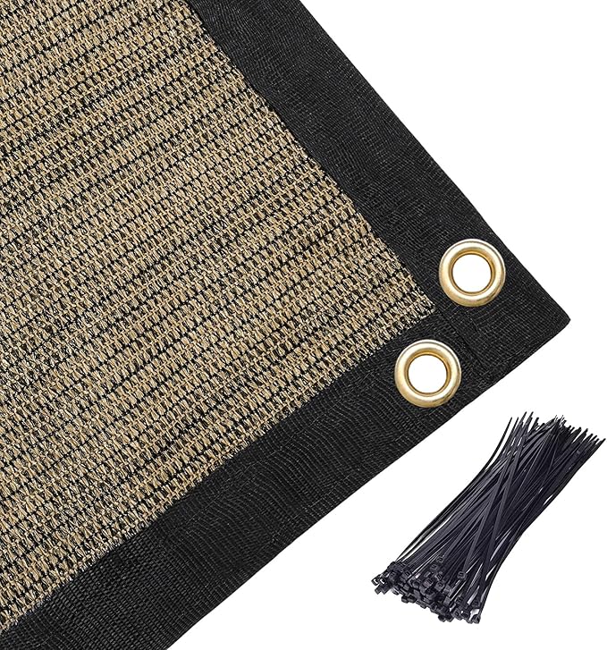 Amagenix 90% Shade Fabric 7'X 12' Mocha Sun Shade Cloth with Grommets for Pergola Replacement Shade Cover Canopy, Heavy Duty, Cable Zip Ties Included (We Customized)