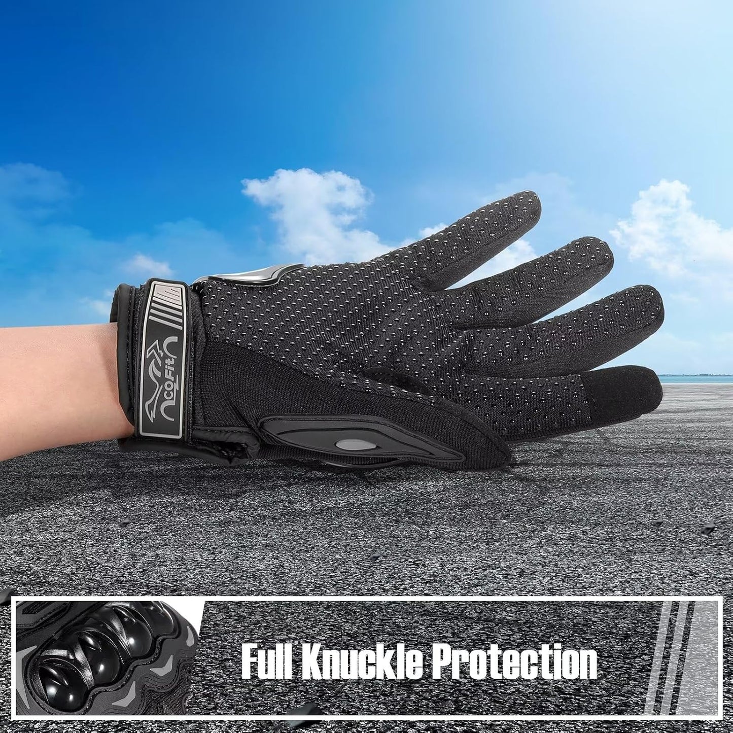 COFIT Motorcycle Gloves for Men and Women, Full Finger Touchscreen Motorbike Gloves for BMX ATV MTB Riding, Road Racing, Cycling, Climbing, Motocross - Black L