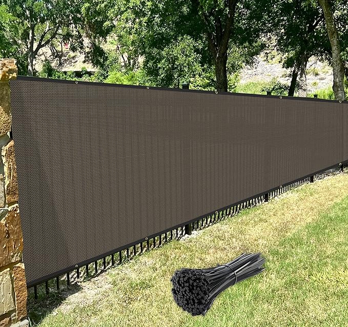 Windscreen4less Privacy Fence Screen Heavy Duty Windscreen Fencing Mesh Fabric Shade Net Cover with Brass Grommtes for Outdoor Wall Garden Yard Pool Deck, 8'x99' Brown