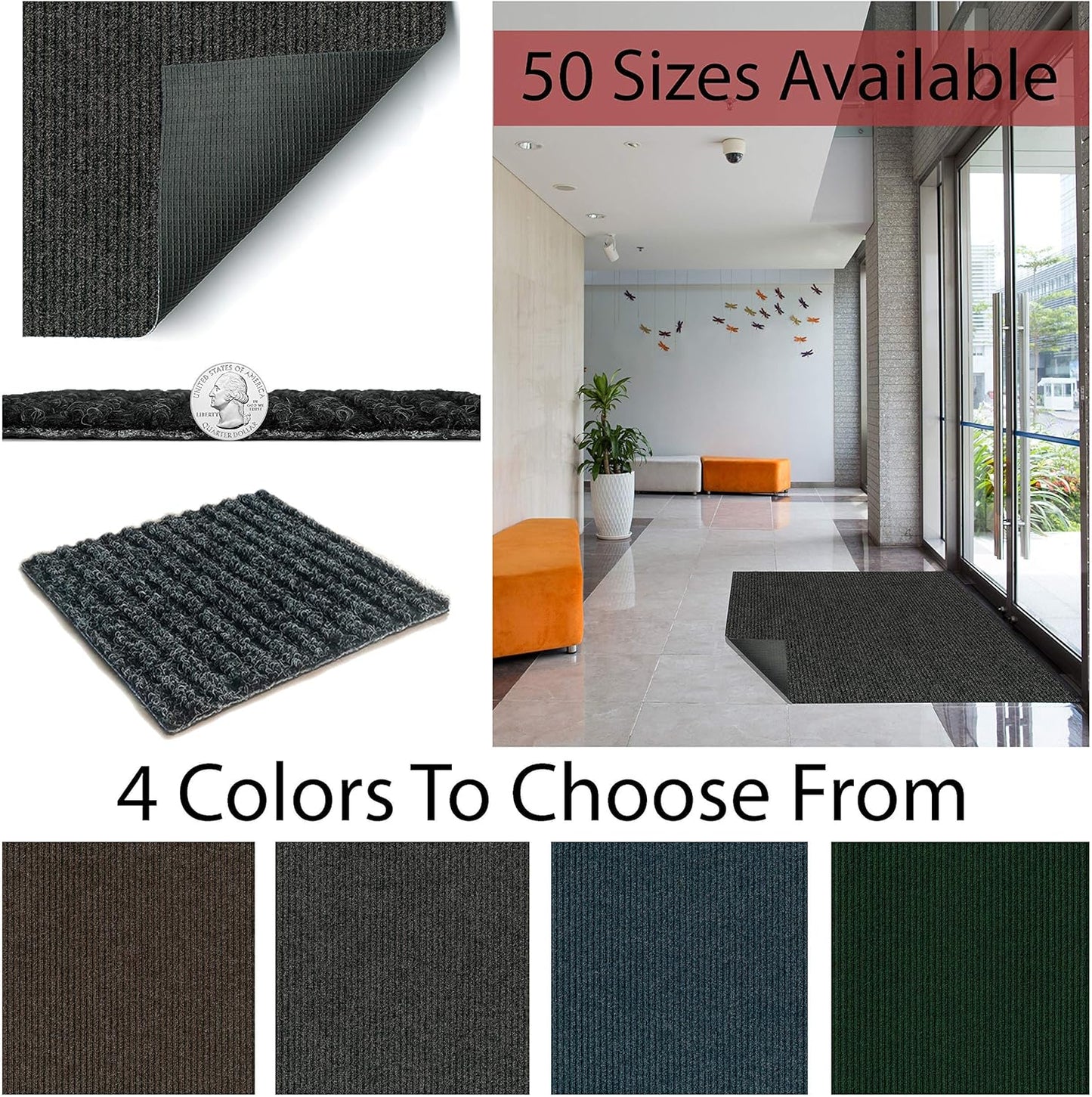 KOECKRITZ Heavy Duty Durable All Weather Indoor/Outdoor Non Slip Entrance Mat Rugs and Runners for Office Business Building Home Garage Front Door (5' x 14', Brick)