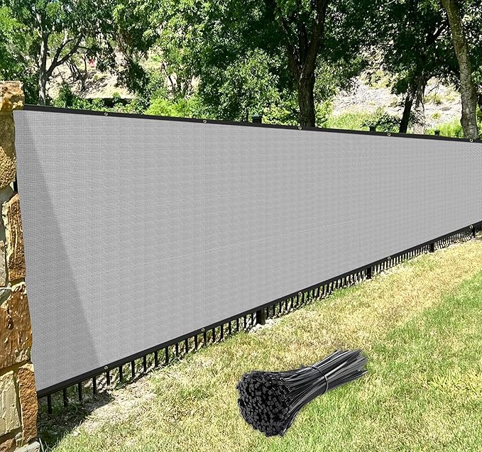 Windscreen4less Privacy Fence Screen Heavy Duty Windscreen Fencing Mesh Fabric Shade Net Cover with Brass Grommtes for Outdoor Wall Garden Yard Pool Deck, 8'x273' Light Gray
