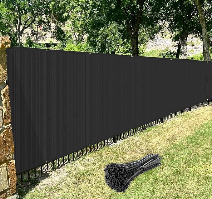 Windscreen4less Privacy Fence Screen Heavy Duty Windscreen Fencing Mesh Fabric Shade Net Cover with Brass Grommtes for Outdoor Wall Garden Yard Pool Deck, 8'x290' Black