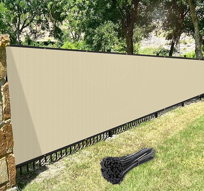 Windscreen4less Privacy Fence Screen Heavy Duty Windscreen Fencing Mesh Fabric Shade Net Cover with Brass Grommtes for Outdoor Wall Garden Yard Pool Deck, 8'x54' Beige
